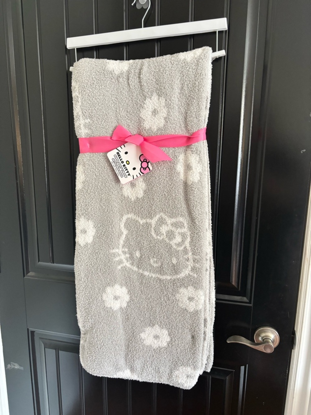 Hello Kitty Pink and Gray Plush Throw with Bow Accent